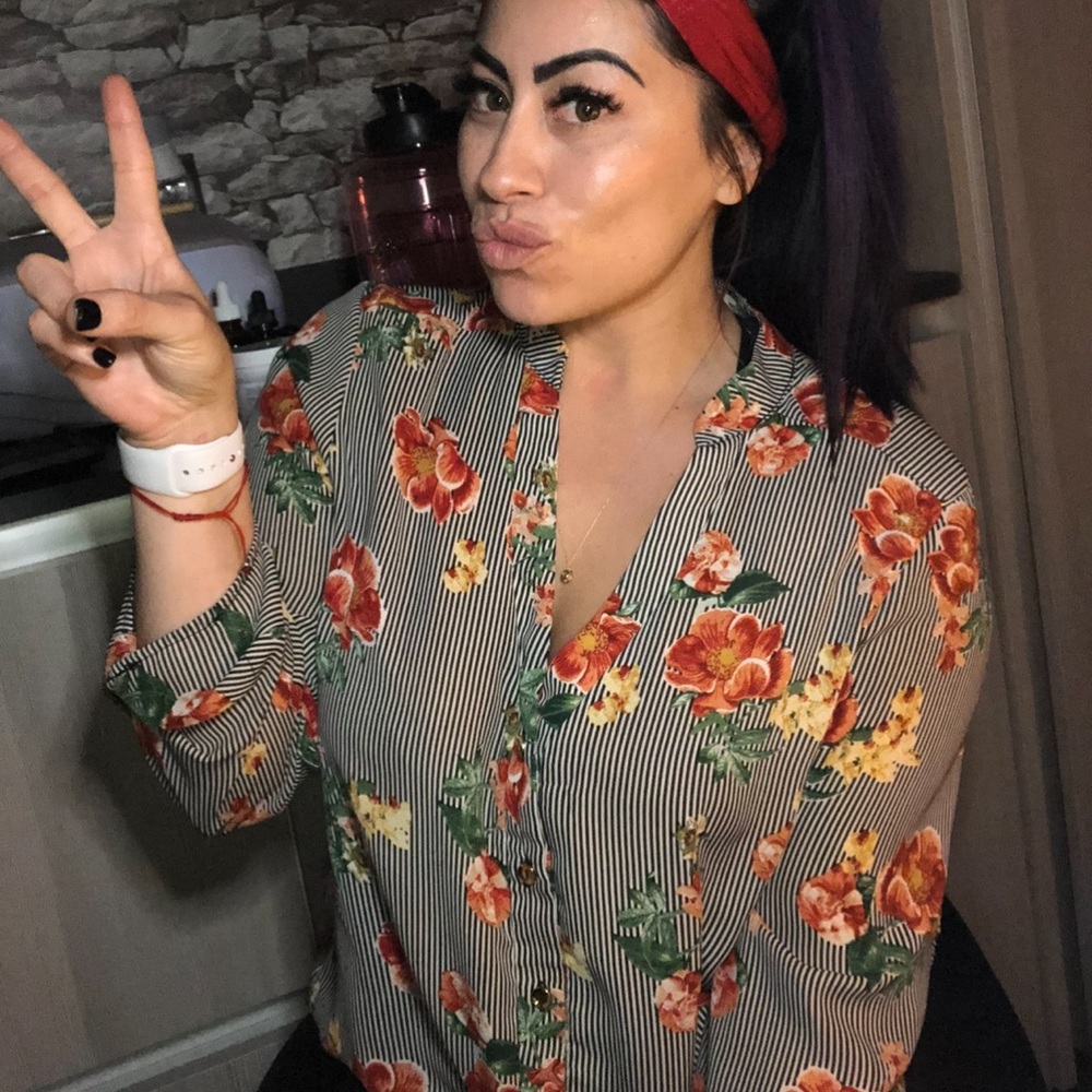 Floral pinstripe button up